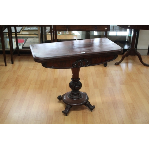 132 - Antique English flambé mahogany William IV / early Victorian fold over card table, approx 71cm H x 9... 