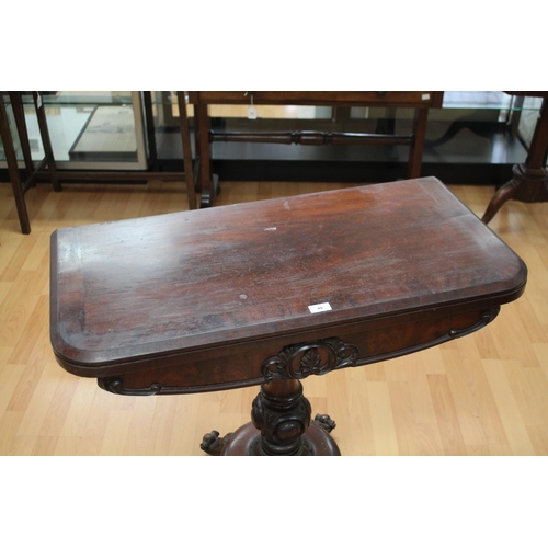 132 - Antique English flambé mahogany William IV / early Victorian fold over card table, approx 71cm H x 9... 