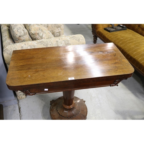 145 - Antique English fold over card table with hairy paw feet, approx 76cm H x 92cm W x 45cm D (closed) o... 