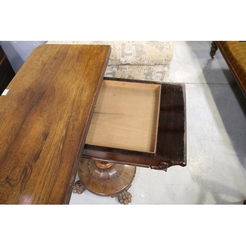 145 - Antique English fold over card table with hairy paw feet, approx 76cm H x 92cm W x 45cm D (closed) o... 