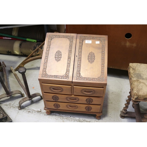 149 - Vintage teak South Eastern bureau cabinet, for pipes with drawers below, approx 53cm H x 41cm W x 30... 