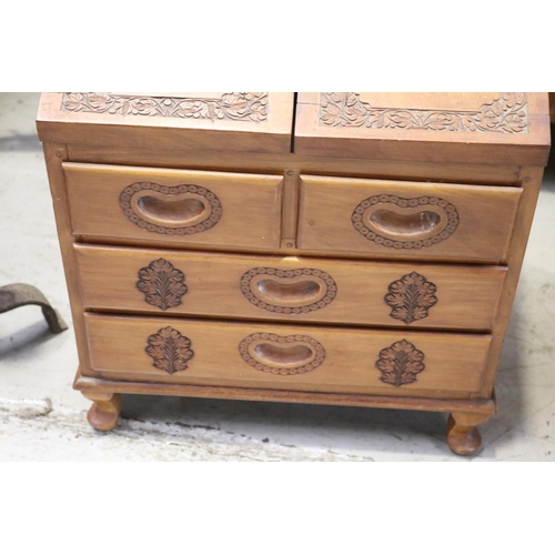 149 - Vintage teak South Eastern bureau cabinet, for pipes with drawers below, approx 53cm H x 41cm W x 30... 