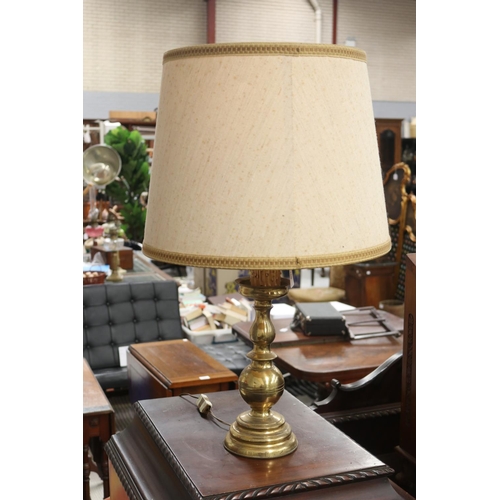 150 - Brass table lamp with candle, unknown working condition, approx 46cm H (ex shade)