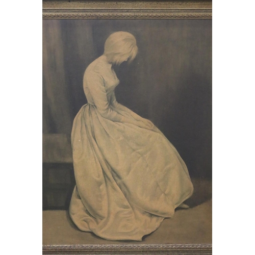 160 - Decorative print of girl in dress, approx 60cm x 50cm