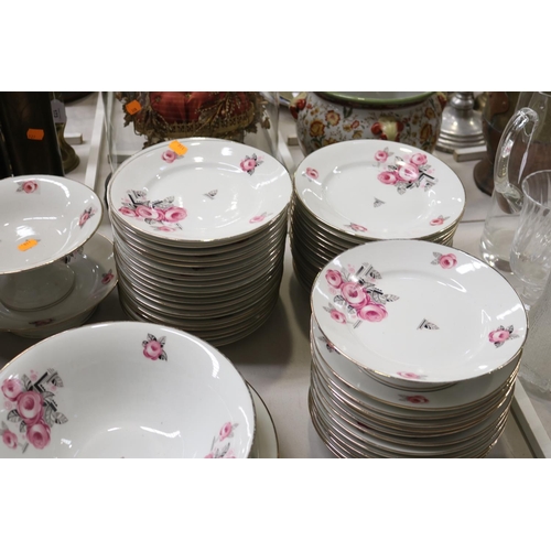 180 - Extensive French Art Deco porcelain dinner service decorated with pink and black flowers