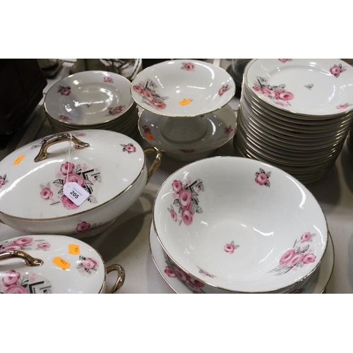 180 - Extensive French Art Deco porcelain dinner service decorated with pink and black flowers