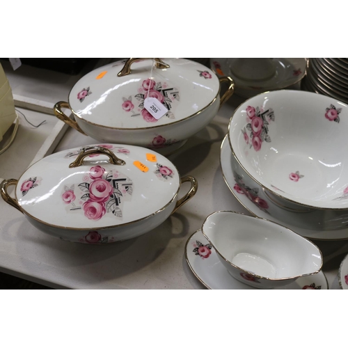 180 - Extensive French Art Deco porcelain dinner service decorated with pink and black flowers