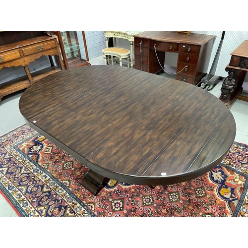 181 - Modern Hamptons style D end extension dining table on pedestal base, approx 78cm H x 183cm W x 122cm... 