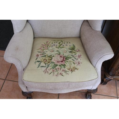 183 - Vintage English Chippendale revival wing lounge armchair, approx 110cm H x 80cm W