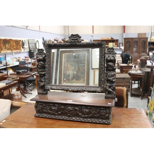 185 - Carved wooden vanity mirror with drawer, circa 1900, approx 69cm H x 71cm W x 27cm D