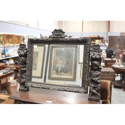 185 - Carved wooden vanity mirror with drawer, circa 1900, approx 69cm H x 71cm W x 27cm D