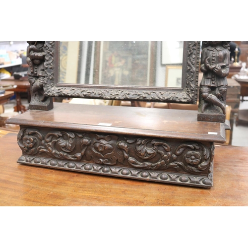 185 - Carved wooden vanity mirror with drawer, circa 1900, approx 69cm H x 71cm W x 27cm D