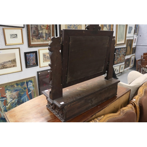 185 - Carved wooden vanity mirror with drawer, circa 1900, approx 69cm H x 71cm W x 27cm D