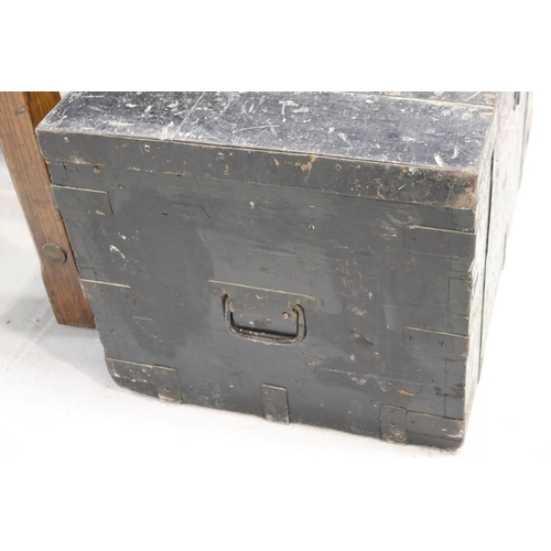 192 - Antique Victorian iron bound pine trunk, with L Maxwell Cox & Kings of London, approx 47cm H x 78cm ... 