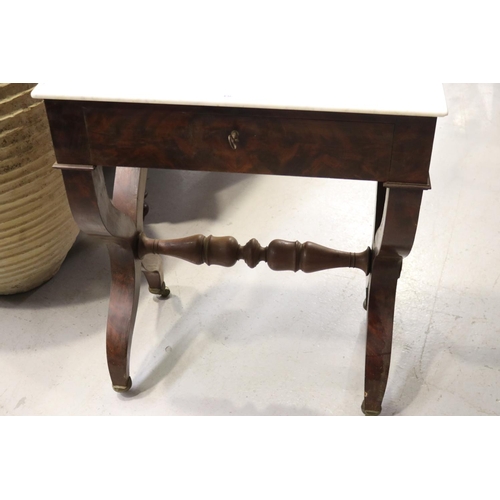 197 - Antique French Empire style dressing table with marble top, approx 143cm H x 73cm W x 41cm D