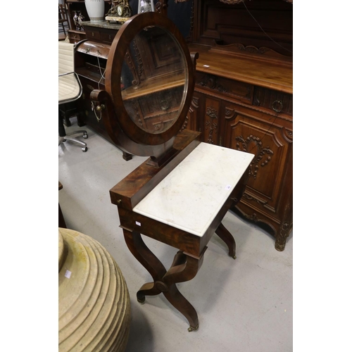 197 - Antique French Empire style dressing table with marble top, approx 143cm H x 73cm W x 41cm D