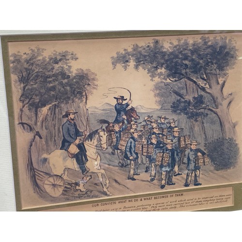 203 - Antique Australian lithograph, 'Tasmanian Convicts', approx 21cm x 26cm