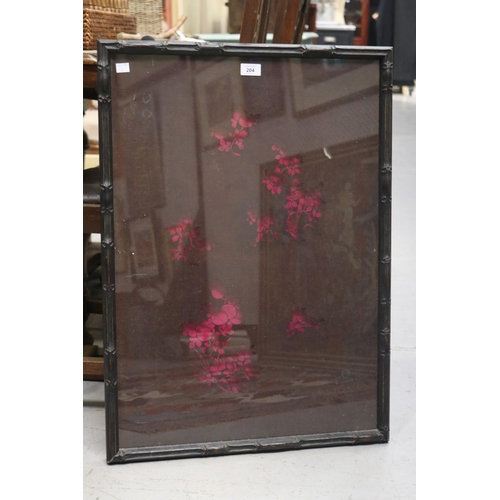 204 - Faux bamboo framed blossoms, approx 73cm x 51cm