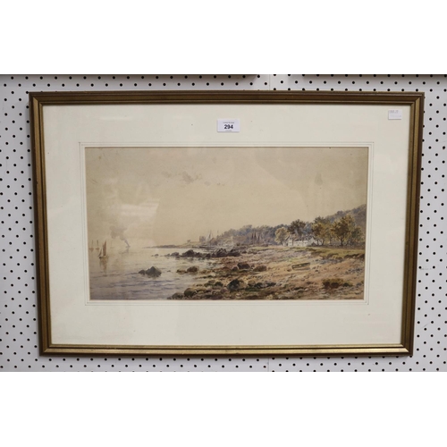 207 - Antique 19th century Scottish watercolour, coastal scene with boats, approx 27cm x 48cm