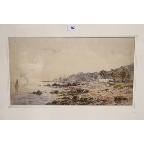 207 - Antique 19th century Scottish watercolour, coastal scene with boats, approx 27cm x 48cm