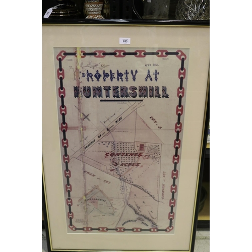 214 - Framed map of Property at Hunters Hill, approx 80cm x 49cm