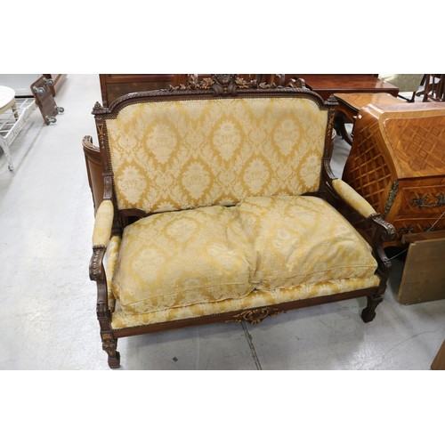 230 - Antique French well carved walnut two seater settee, in the Renaissance revival style with gilt high... 