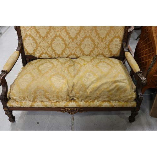 230 - Antique French well carved walnut two seater settee, in the Renaissance revival style with gilt high... 