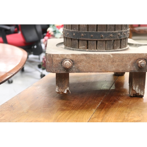 Antique French press, showing damages, approx 53cm H x 33cm W x 38cm D