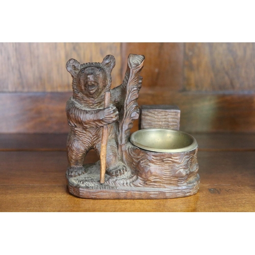 68 - Three carved wooden bears, two holding bowls, one signed KL. Scheidegg, approx 11cm H x 11cm W and s... 