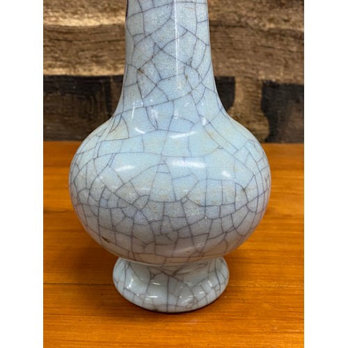 89 - Chinese crackle glaze celadon baluster vase, approx 23cm H