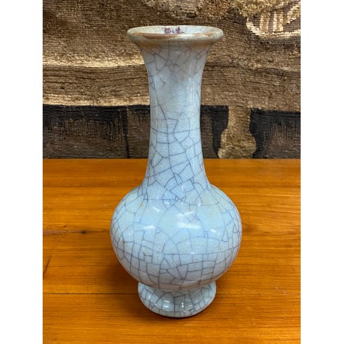 89 - Chinese crackle glaze celadon baluster vase, approx 23cm H