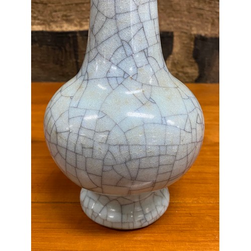 89 - Chinese crackle glaze celadon baluster vase, approx 23cm H