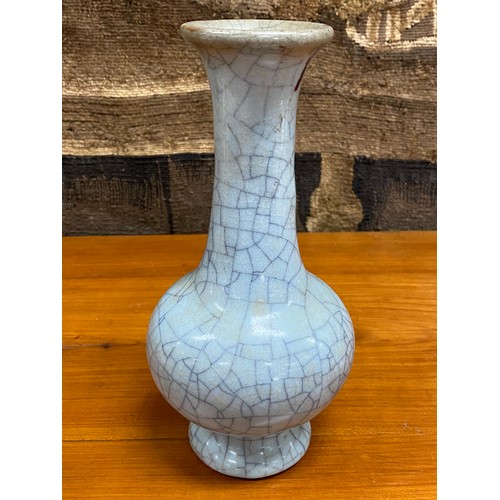 89 - Chinese crackle glaze celadon baluster vase, approx 23cm H