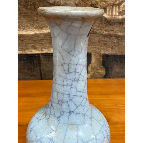 89 - Chinese crackle glaze celadon baluster vase, approx 23cm H