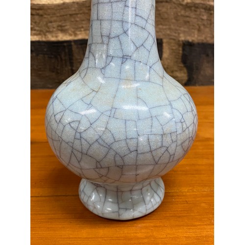 89 - Chinese crackle glaze celadon baluster vase, approx 23cm H