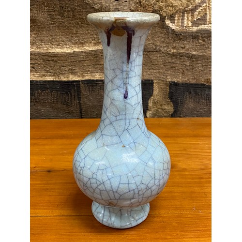 89 - Chinese crackle glaze celadon baluster vase, approx 23cm H