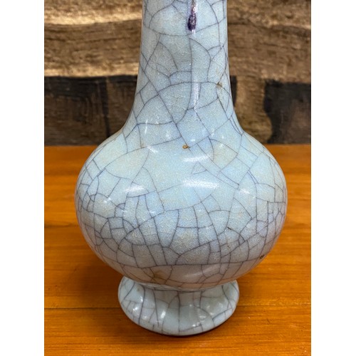 89 - Chinese crackle glaze celadon baluster vase, approx 23cm H