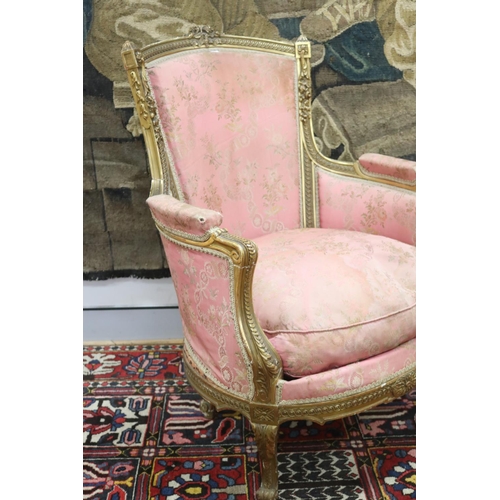 114 - Antique French Louis XV style gilt frame armchair