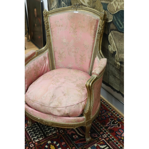 114 - Antique French Louis XV style gilt frame armchair