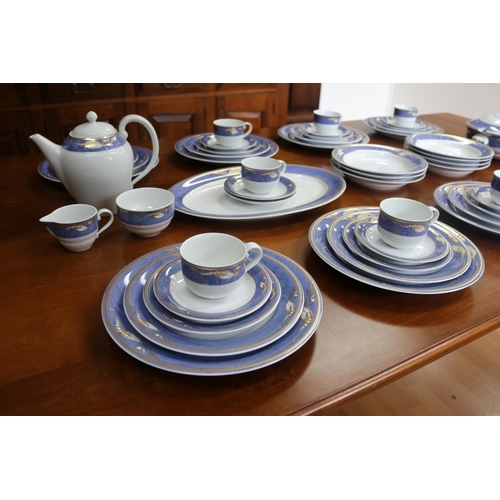 65 - Royal Copenhagen blue magnolia porcelain dinner service for eight and extras, two side plates has ch... 