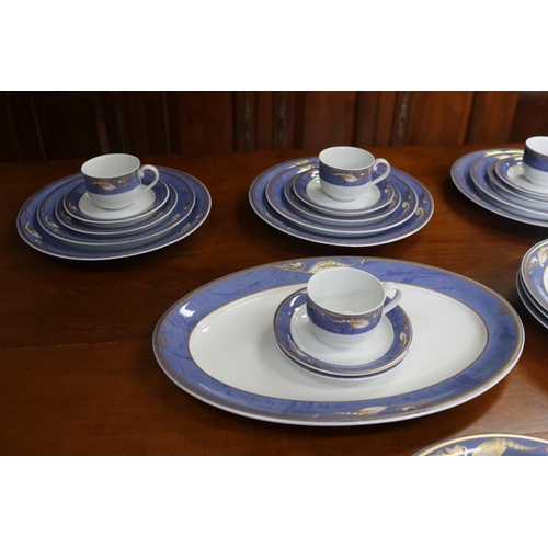 65 - Royal Copenhagen blue magnolia porcelain dinner service for eight and extras, two side plates has ch... 