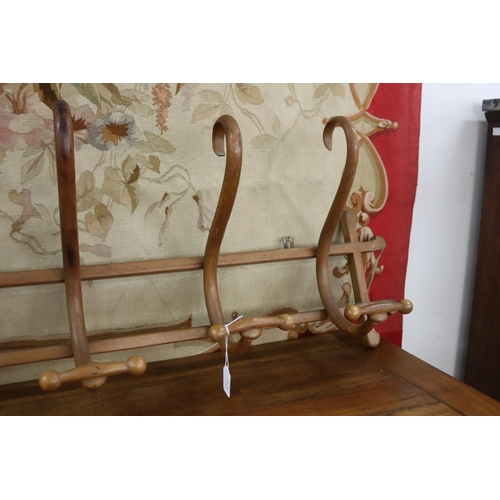 46 - Antique French bentwood multi hook coat rack, approx 39cm H x 119cm W x 20cm D