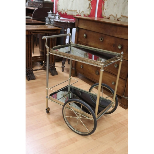 43 - Vintage French two tiered tea trolley, inset glass tops, approx 78cm H x 64cm W x 38cm D