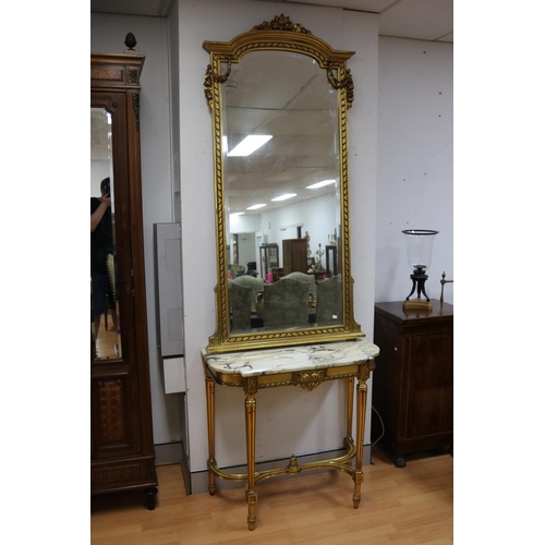 57 - Antique French Louis XVI style gilt marble topped console & mirror, mirror approx 175cm H x 91cm W a... 