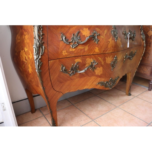 26 - Good quality vintage French Louis XV revival marble topped commode, floral marquetry two drawers, al... 