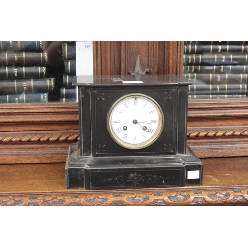 62 - Antique French black slate mantle clock, no key and no pendulum, unknown working condition, chip to ... 