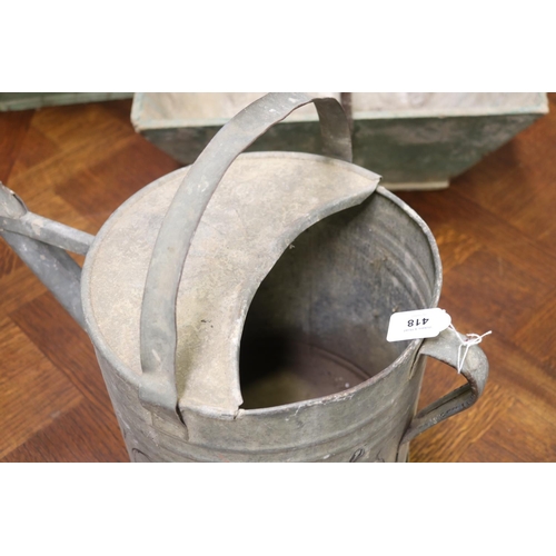 91 - Vintage French gal metal watering can with rose, approx 47cm H x 60cm W