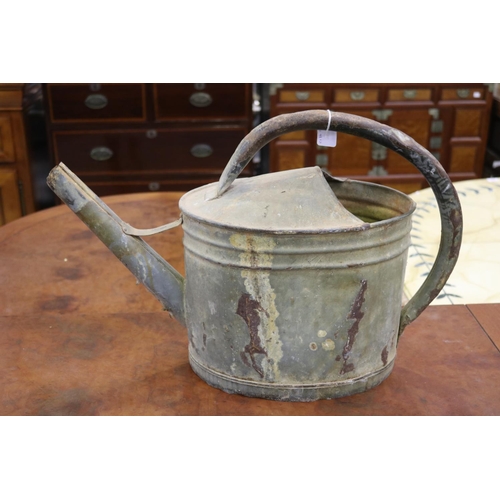 101 - Antique French gal metal watering can, no rose, approx 40cm H x 56cm W