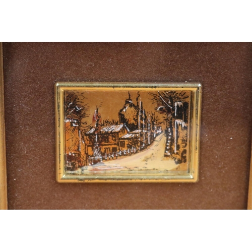 133 - Framed miniature of a street, possibly silver, approx 9cm x 9.5cm frame size