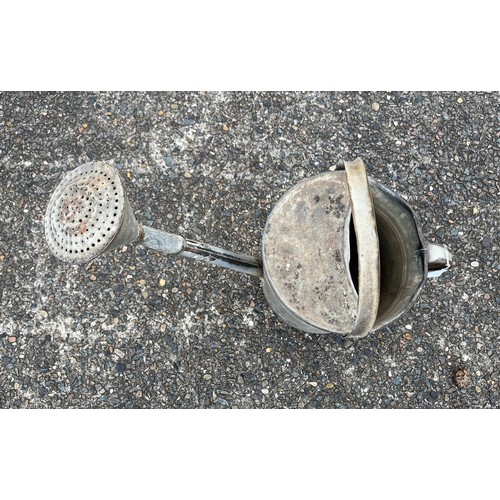 170 - French gal metal watering can with rose, approx 47cm H x 57cm W